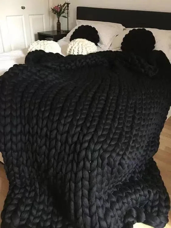 Koslund™ Grovstrikket ullpledd for en koselig sofa og seng