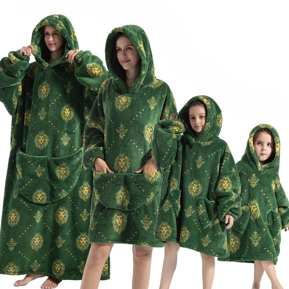 Oversized pleddgenser med gresskarmønster i fleece og flanell