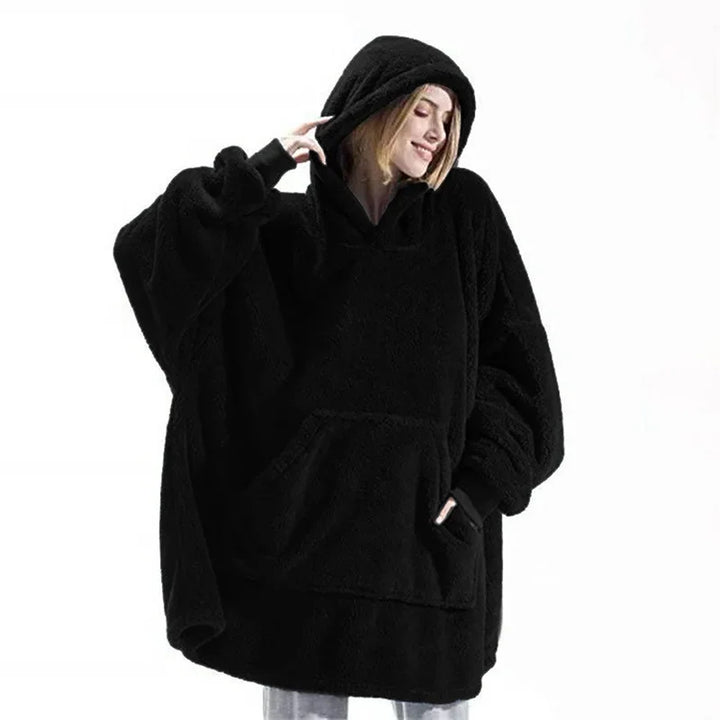 Koslund™ Oversized hettepledd i flanell med lange ermer, unisex