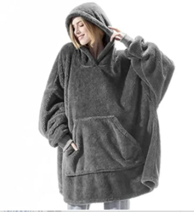 Koslund™ Oversized hettepledd i flanell med lange ermer, unisex