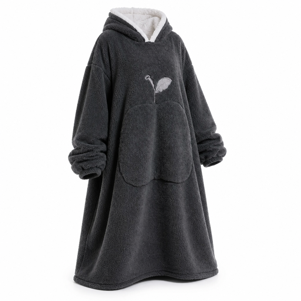 Oversized teppegenser i sherpafleece med ermer og lomme