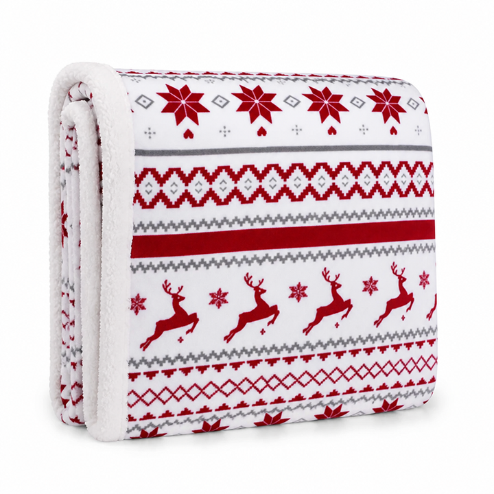 Julepledd i myk plysfleece med festlige motiver