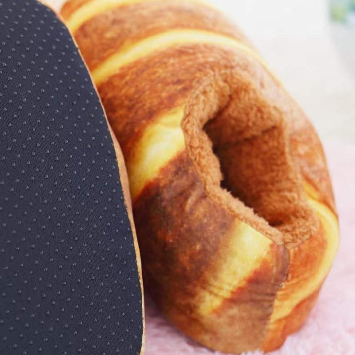 Koslund™ Morsomme tøfler formet som ristet brød med fleecefôr