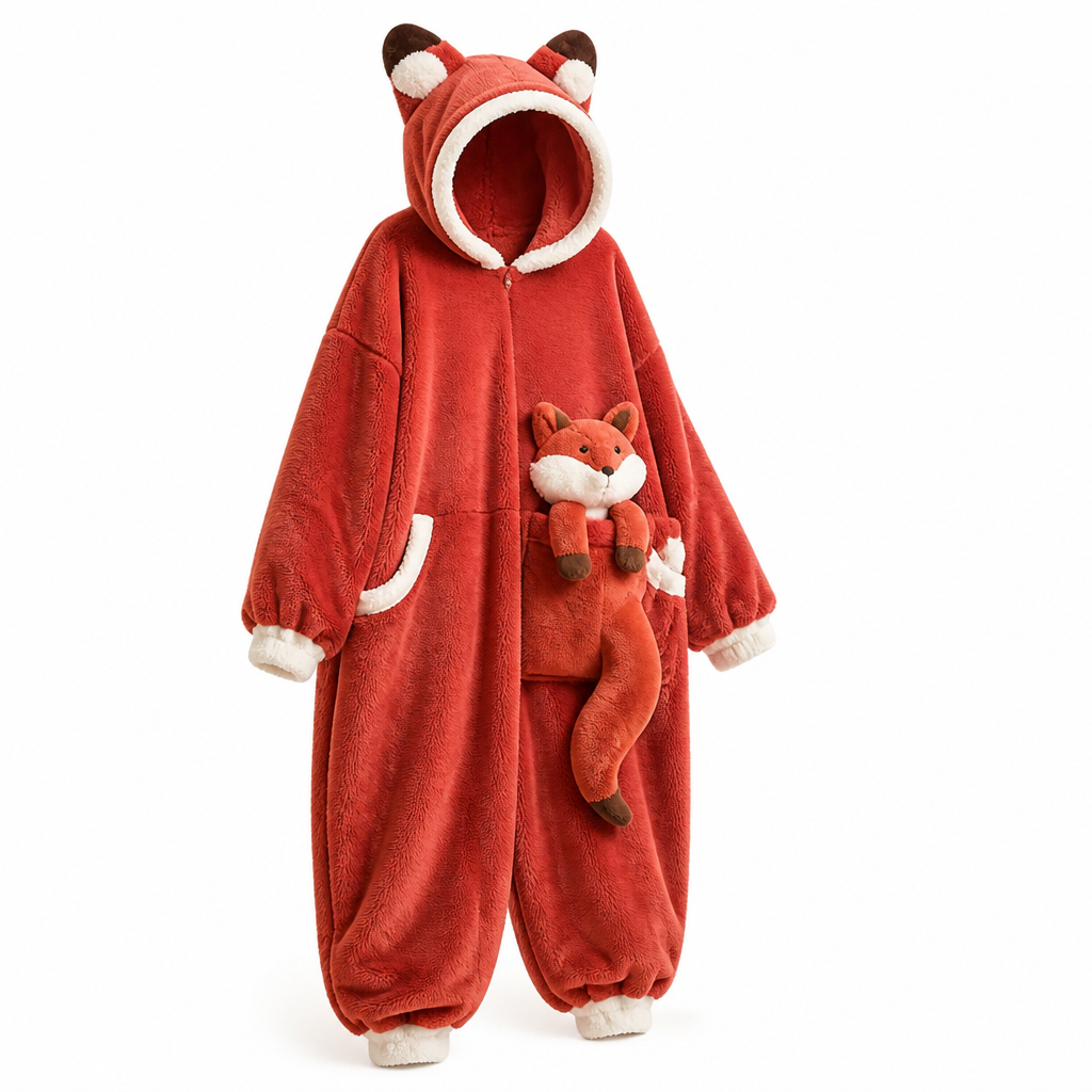 Koslund™ Bærbar fleecepledd-pyjamas med hette og lekne dyremotiv