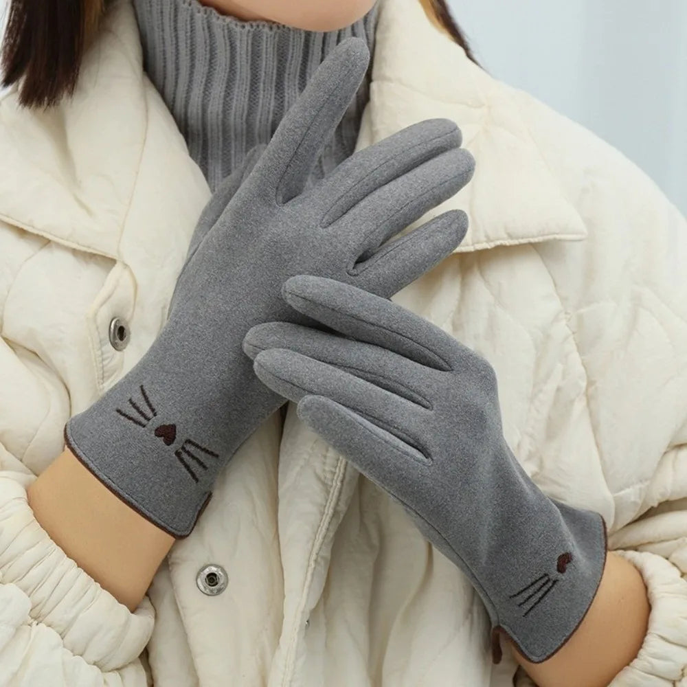 Koslund™ Vinterhansker for dame med brodert katt og touch