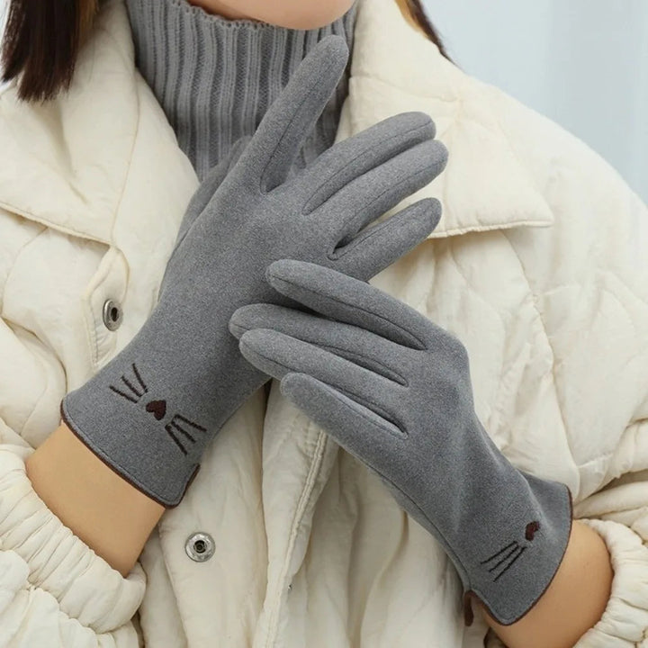 Koslund™ Vinterhansker for dame med brodert katt og touch