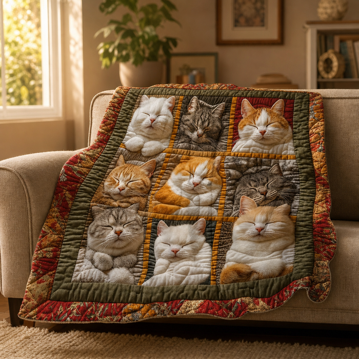 Koslund™ Vendbart flanellpledd med ni sovende katter