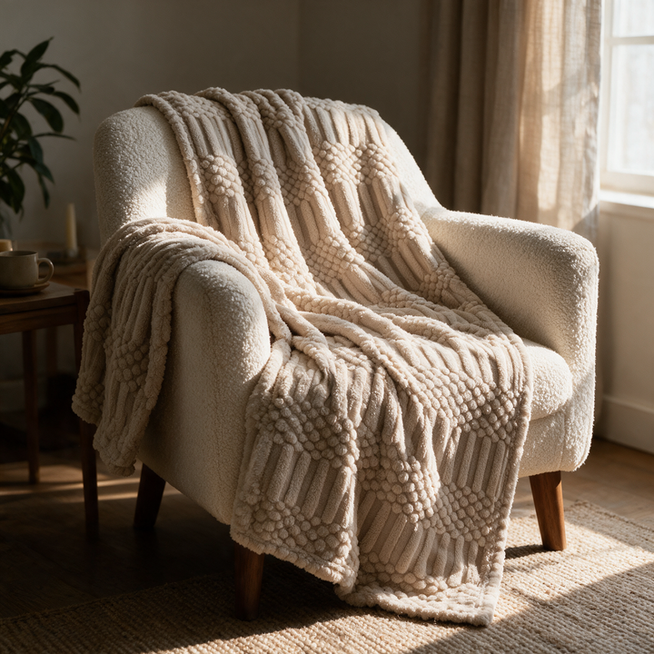 Koslund™ Fluffy fleecepledd i plys for sofa, lenestol og seng
