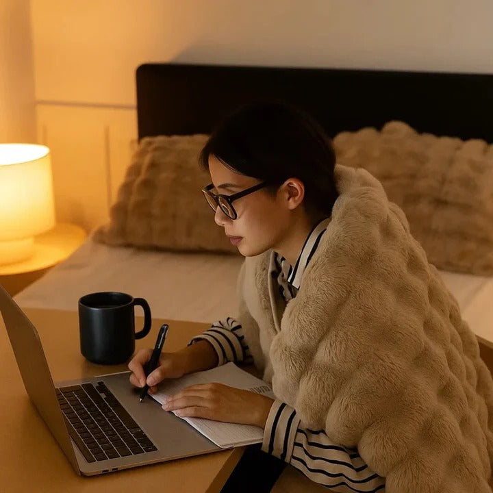 Strukturert pledd til seng eller sofa, mykt og vaskbart
