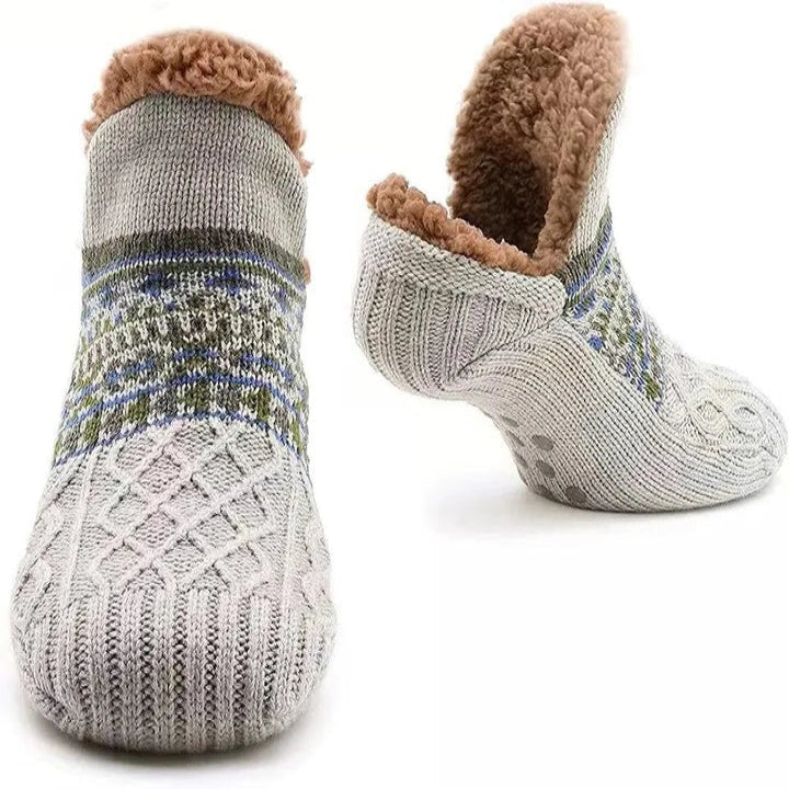 Koslund™ Strikkede sokker med snøkrystaller, fleecefôr og grep