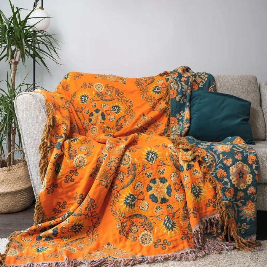 Koslund™ Vendbart pledd med vintageblomster, to uttrykk i ett
