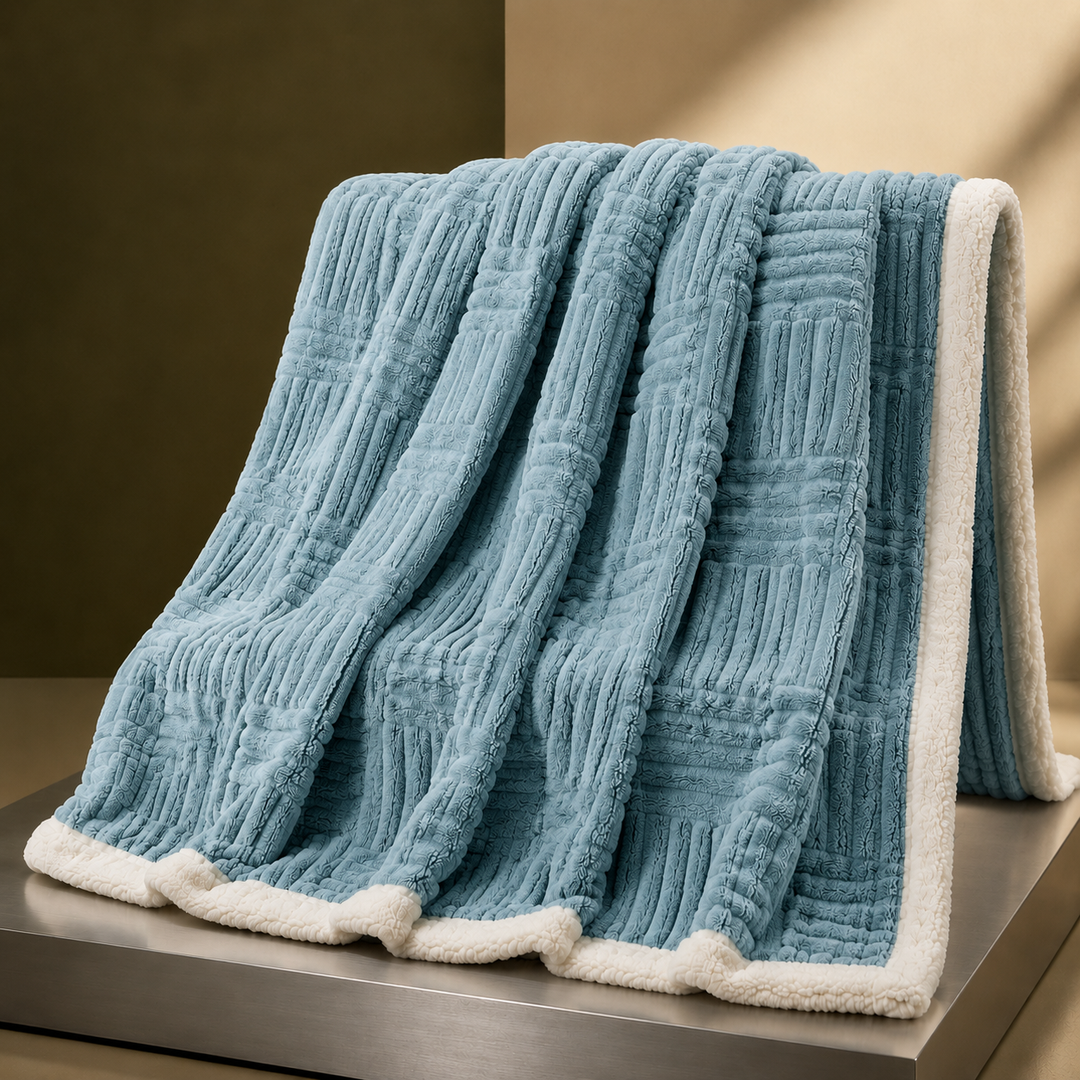 Pledd i bomull med geometrisk struktur og myk bakside