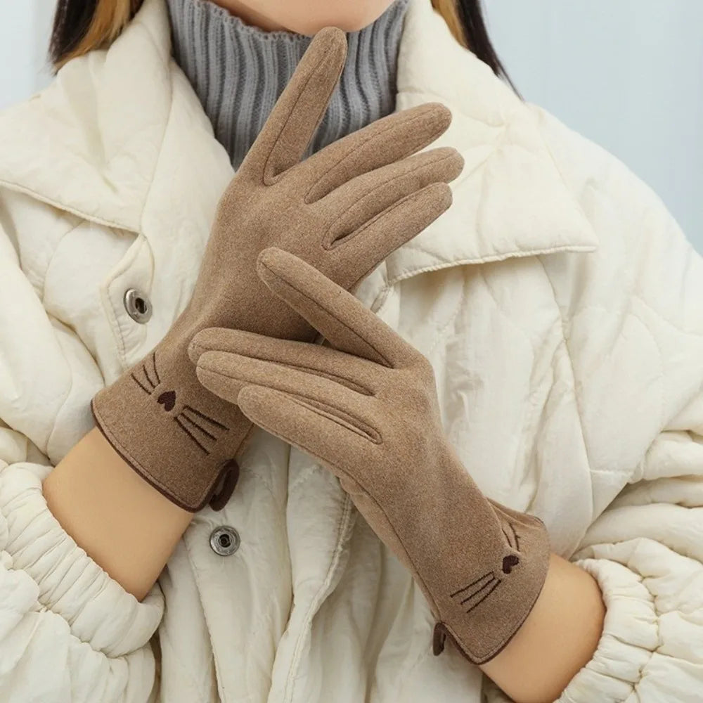 Koslund™ Vinterhansker for dame med brodert katt og touch