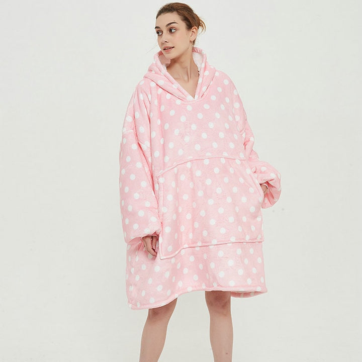 Oversized fleecehettegenser med sherpafôr og kengurulomme