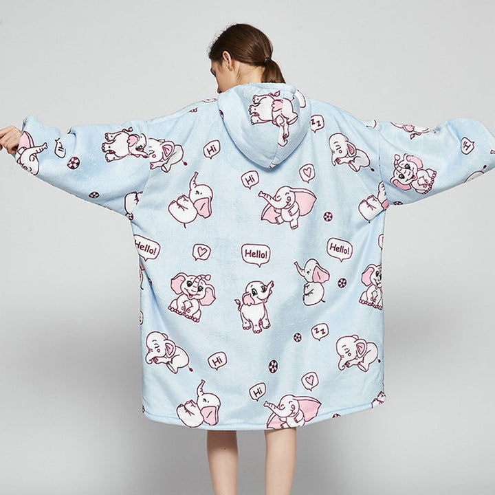 Oversized fleecehettegenser med sherpafôr og kengurulomme