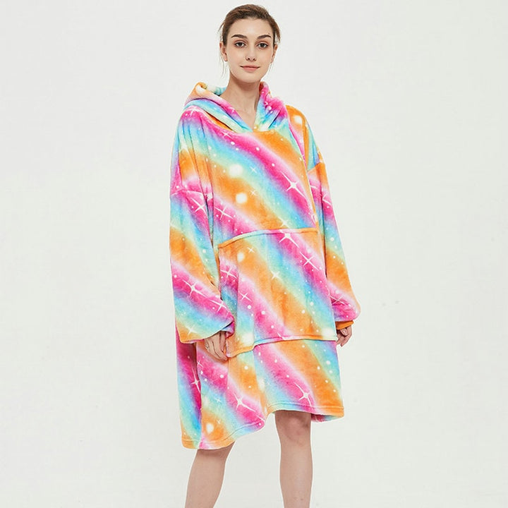 Oversized fleecehettegenser med sherpafôr og kengurulomme