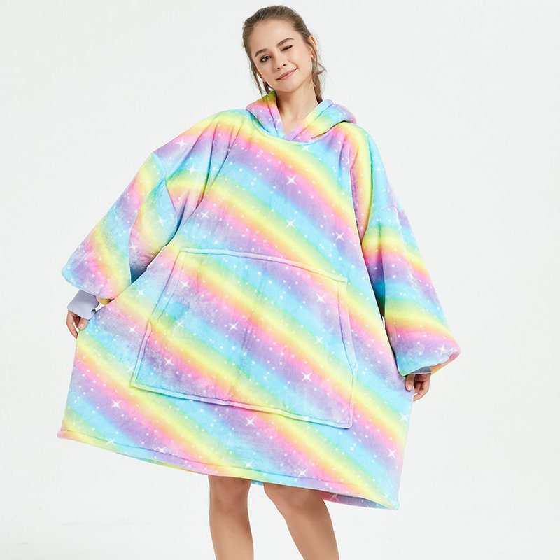 Oversized fleecehettegenser med sherpafôr og kengurulomme